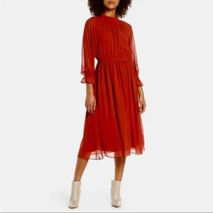Chelsea28 Smock Neck Chiffon Brick Dress Small (NWT)